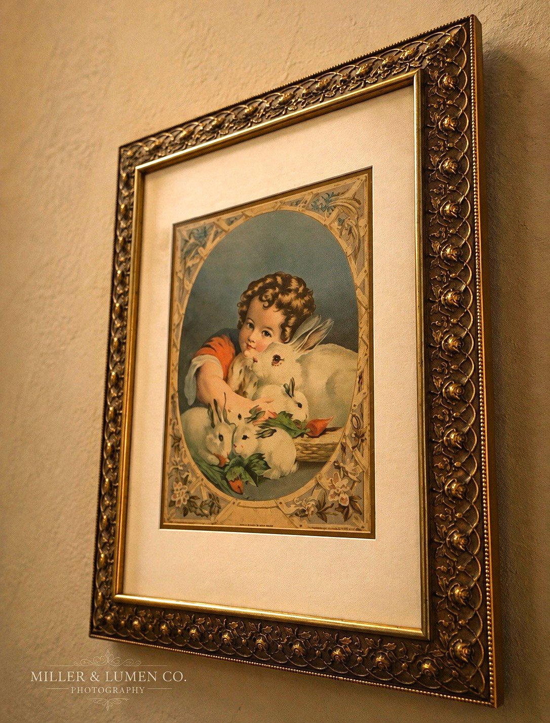 Antique 1883 Chromolithograph Print The Little Father H. Hallett & Co Framed