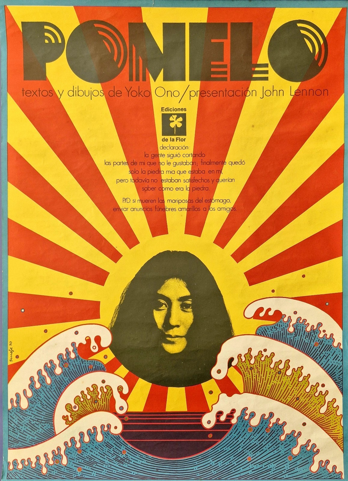 Afiche Original Pomelo Yoko Ono John Lennon 1970 O. Smoje De La Flor Argentina