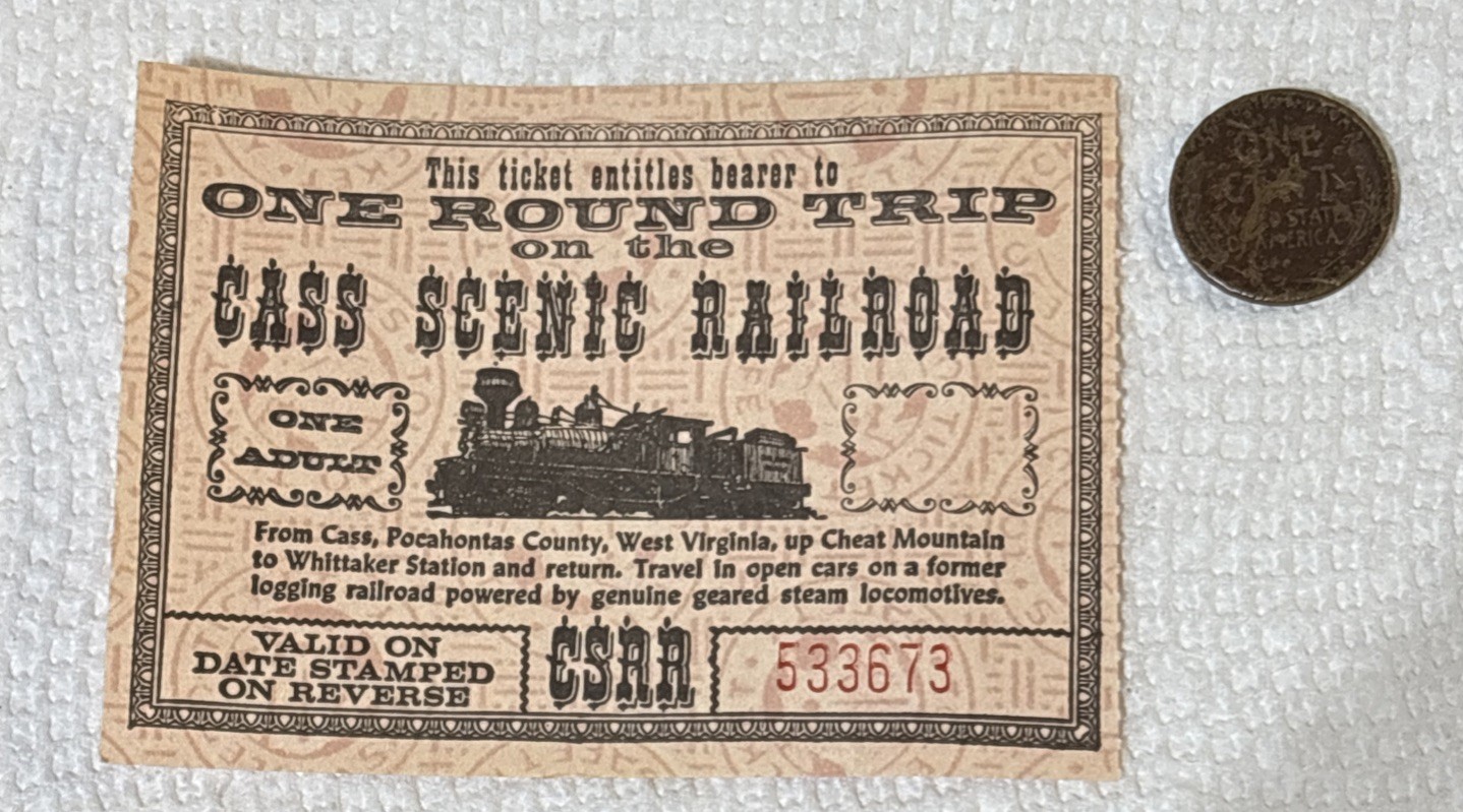 Cass Scenic Railroad One Round Trip Adult Ticket West Virginia Train Cass Scenic Railroad One Round Trip Adult Ticket West Virginia Train