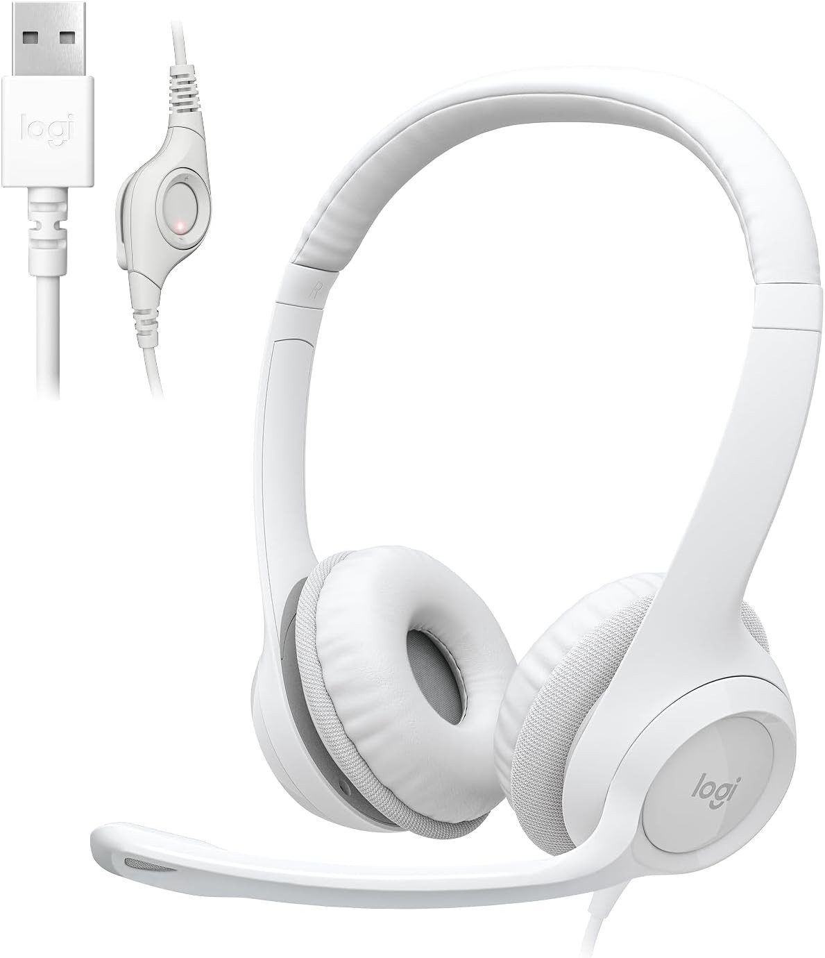 Logitech H390 Wired USB On-Ear Stereo Headphones with Mic White PC Laptop