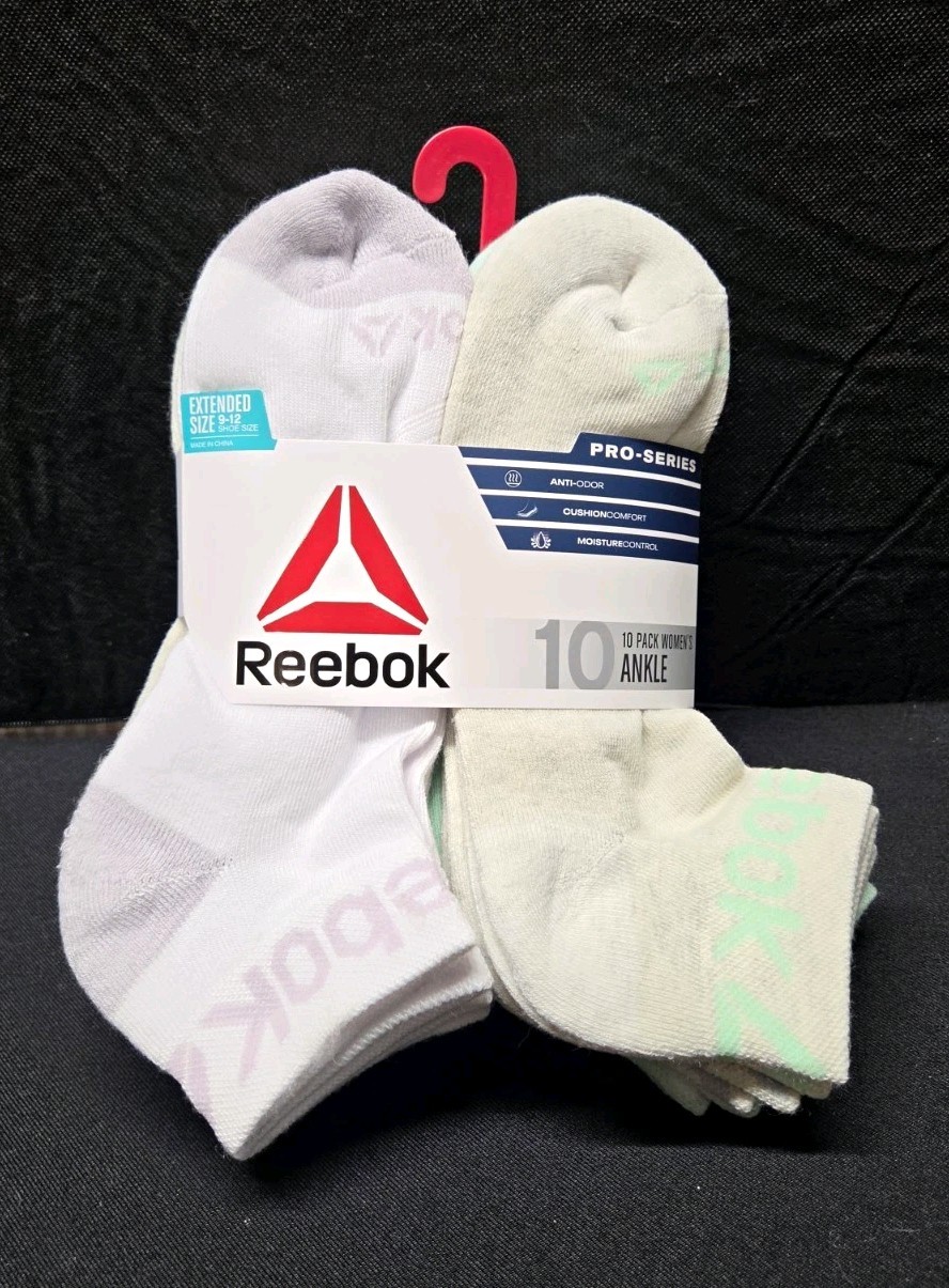 Reebok Pro-Series Ankle Socks Cushioned Moisture Wicking 10pr 9-12 Anti odor