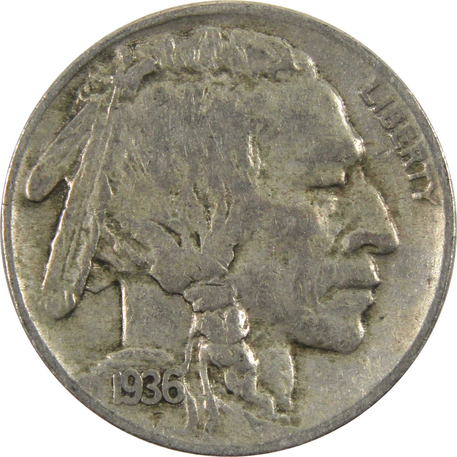 1936 D Indian Head Buffalo Nickel F Fine 5c Coin Collectible