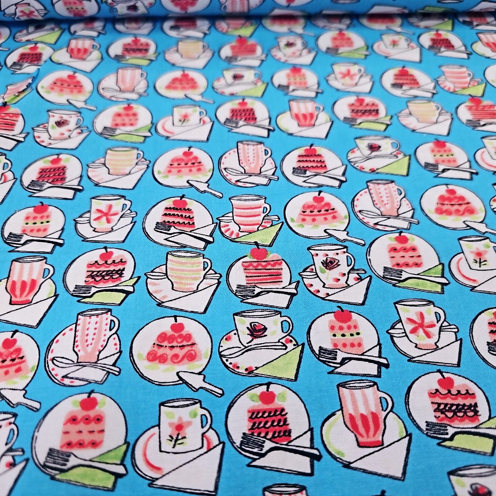 Michael Miller Just Desserts Cake Coffee  Cotton Fabric Blue  By the Yard  
