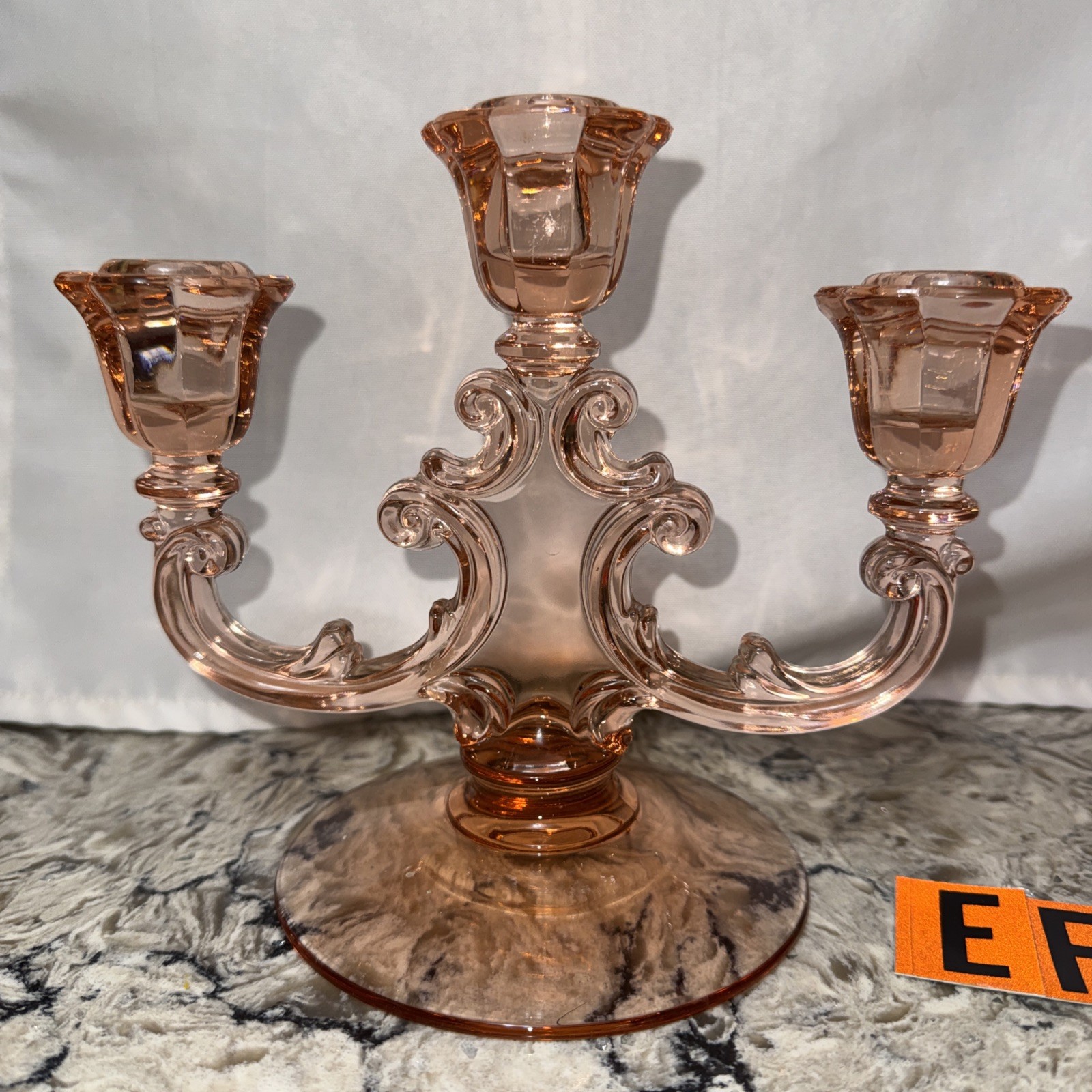 Vintage Fostoria Mademoiselle Triple Light Candlestick Candleabra Candle Holder