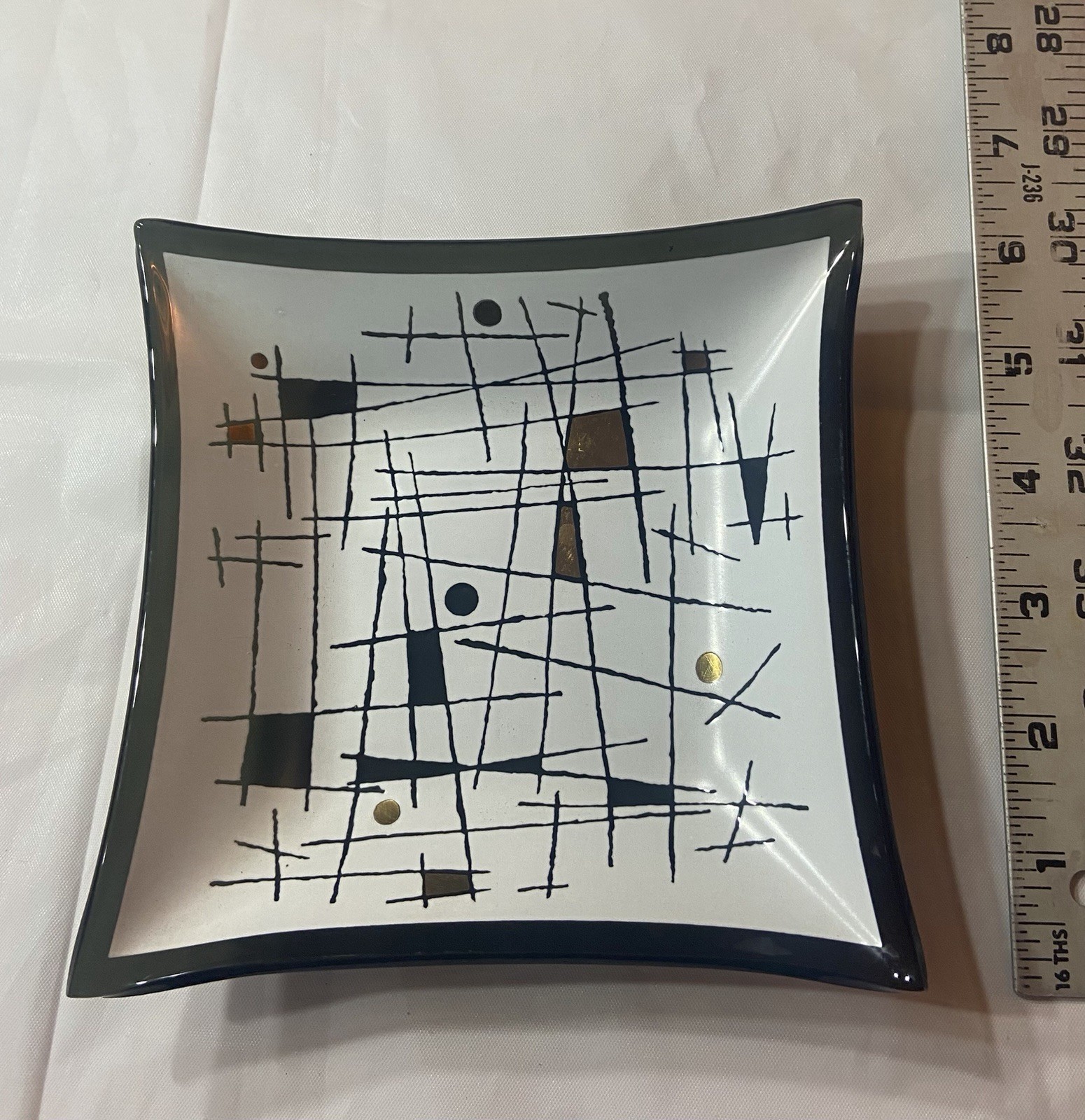 Vintage 1960s MCM Fused Studio Art Glass Atomic Abstract Design Trinket Tray 7\