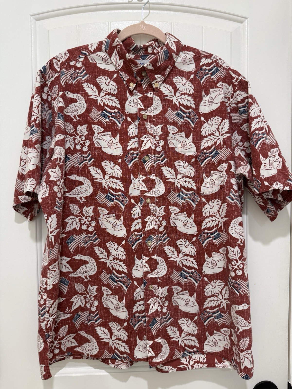 VTG Reyn Spooner Men\'s XL Fishing USA Floral Flag Short Sleeve Button-Up Shirt VTG Reyn Spooner Men\'s XL Fishing USA Floral Flag Short Sleeve Button-Up Shirt