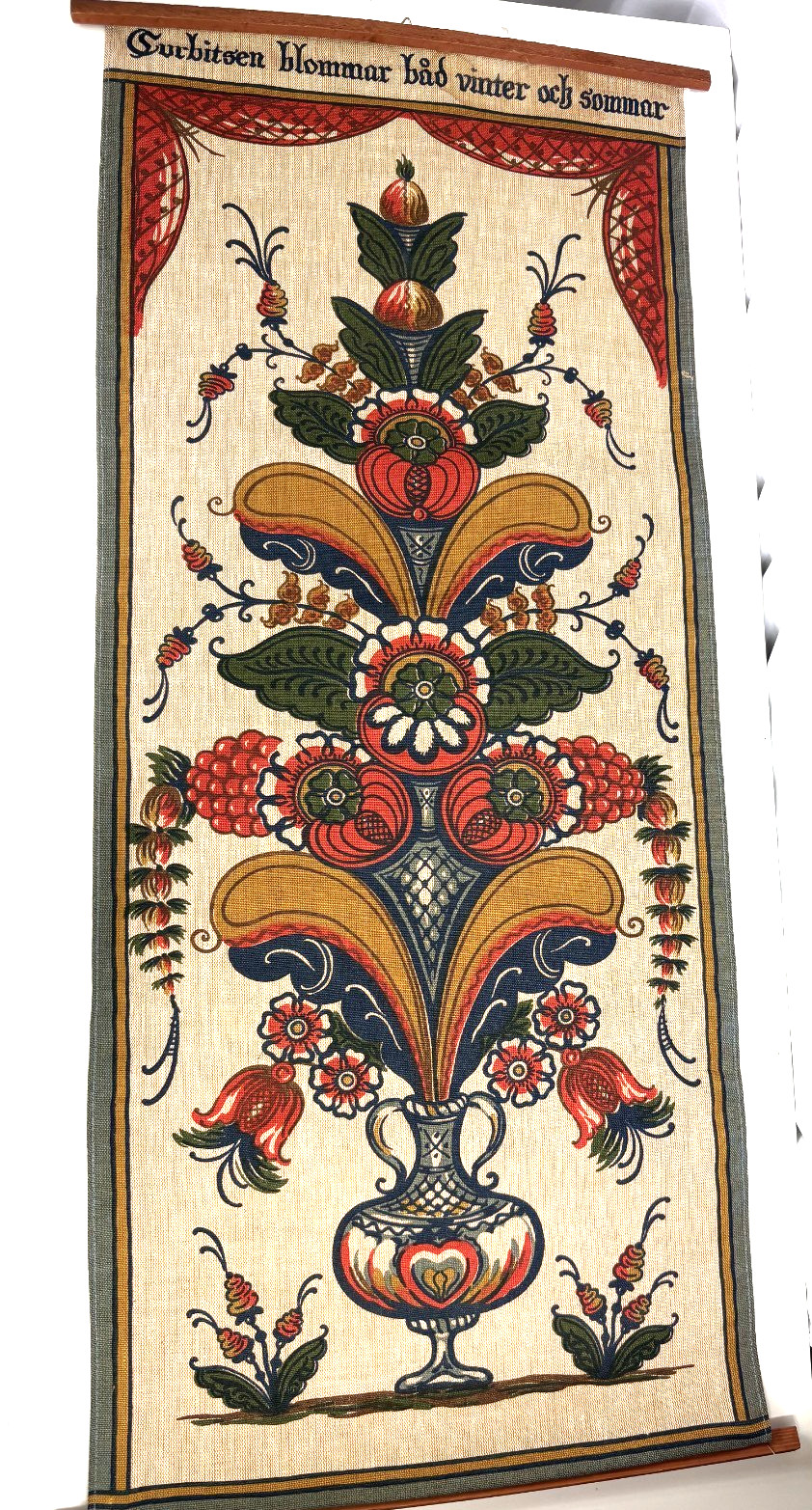 Vintage Swedish 1960's folk art linen wall hanging 17 x 37 Vintage Swedish 1960's folk art linen wall hanging 17 x 37