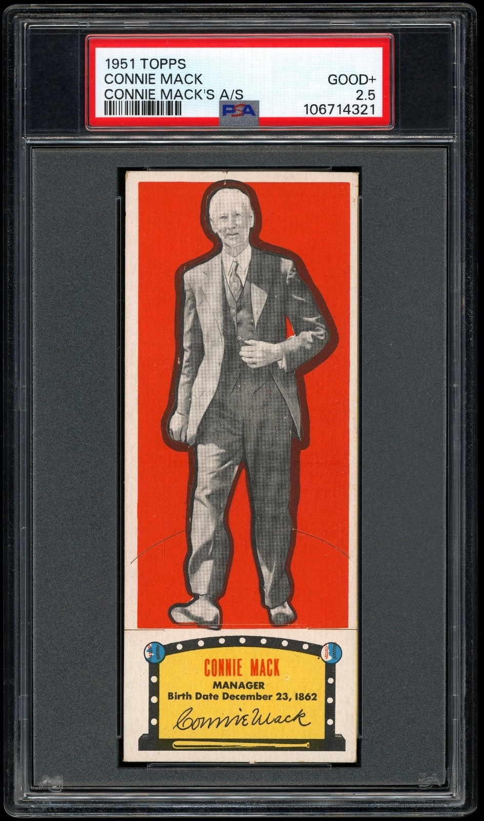 Connie Mack 1951 Topps Connie Mack\'s All-Stars Baseball Card PSA 2.5