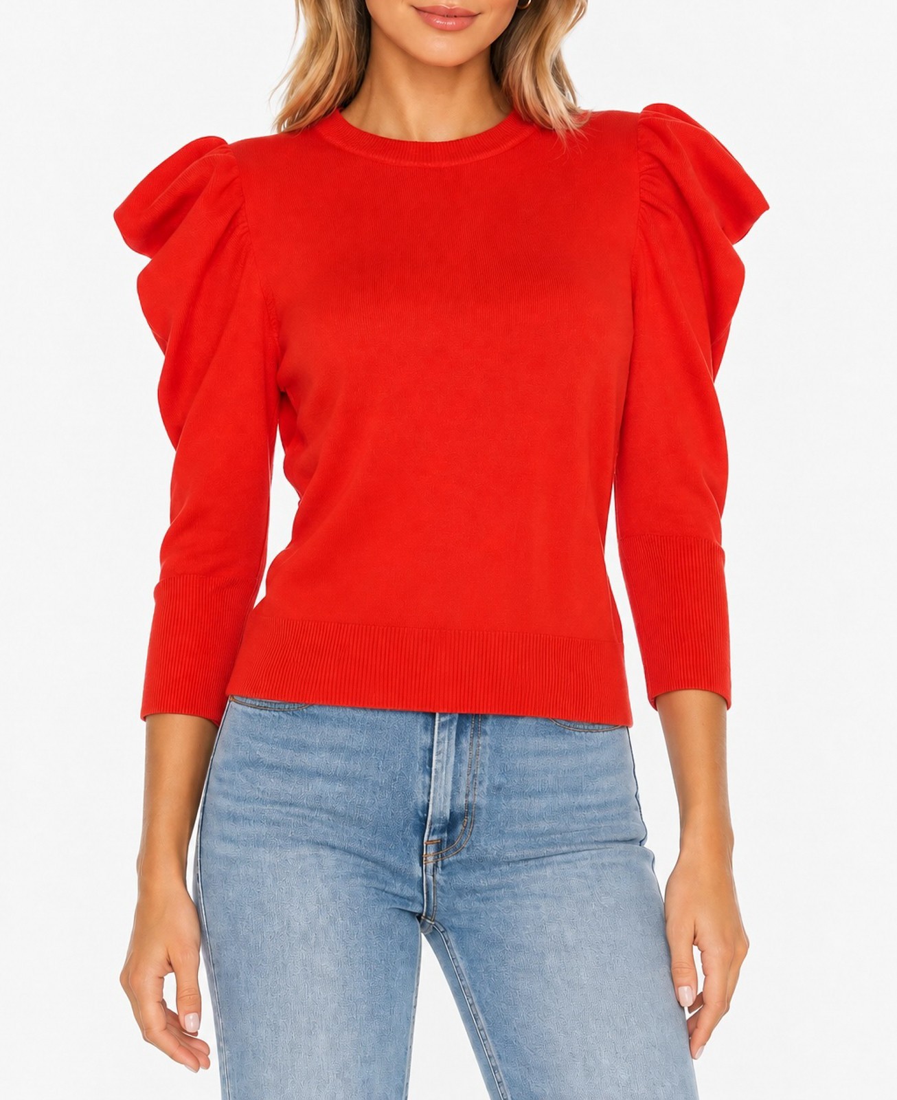 MISA Los Angeles Guthrie Red Puff Sleeve Sweater Top XS NWT $264