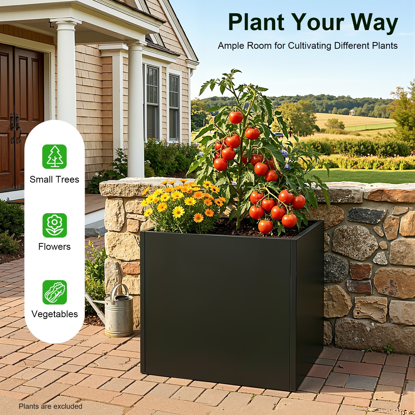 26*26*26inch Steel Planter Box Black Flowerpot Indoor Outdoor Plant Cube Pot