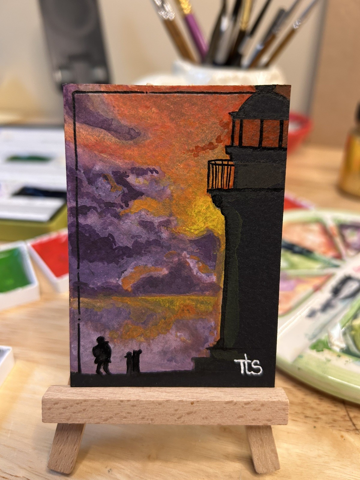 ACEO OOAK Lighthouse Sunrise Watercolor Painting Unframed