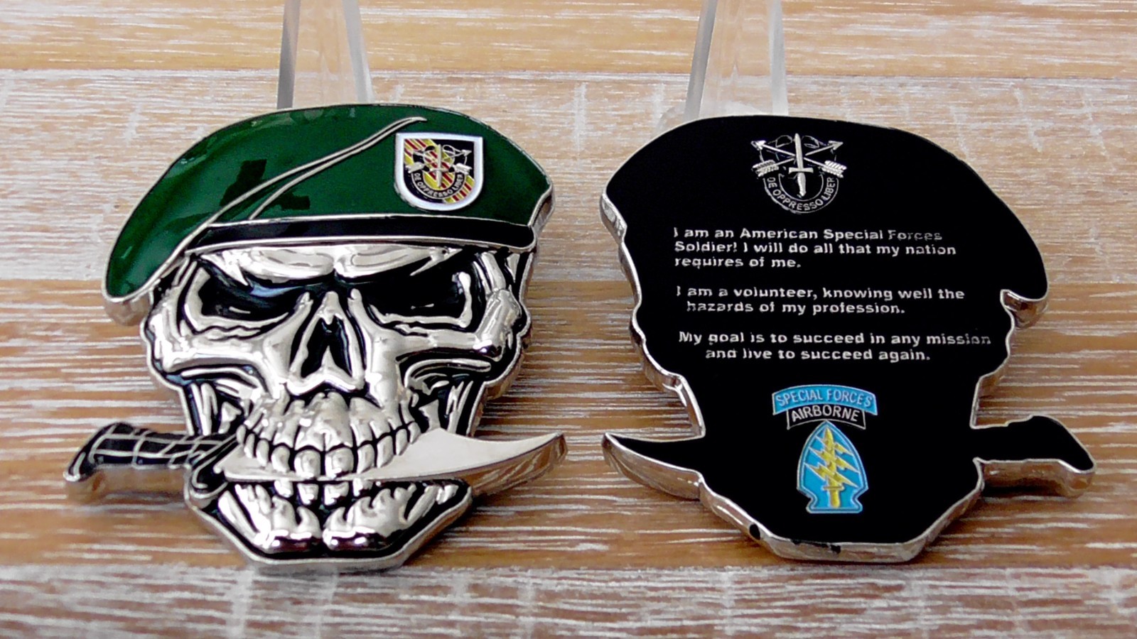 US Army Special Forces Group Creed Green Berets 5th SFG (A) Skull Challenge Coin US Army Special Forces Group Creed Green Berets 5th SFG (A) Skull Challenge Coin