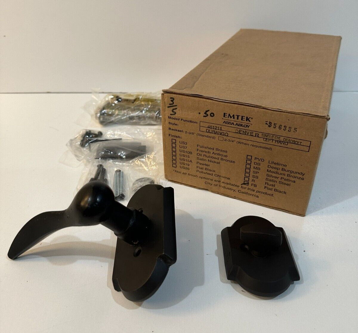 Emtek ASSA ABLOY #451211, Durango Denver LH Single Cylinder Deadbolt  US19 NIB