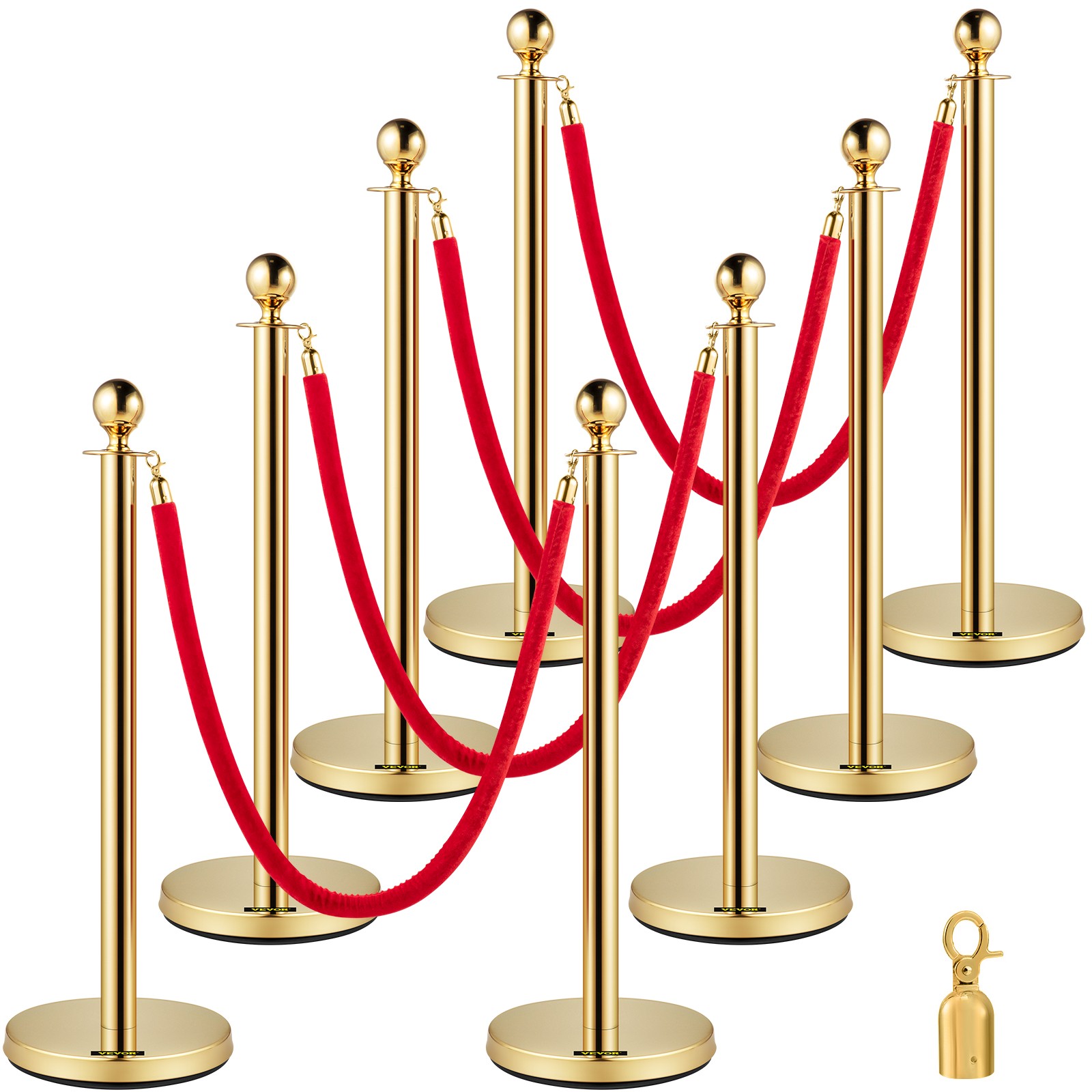 VEVOR Crowd Control Stanchion Stanchion Set 8 Pieces with Red Velvet Rope-Gold VEVOR Crowd Control Stanchion Stanchion Set 8 Pieces with Red Velvet Rope-Gold