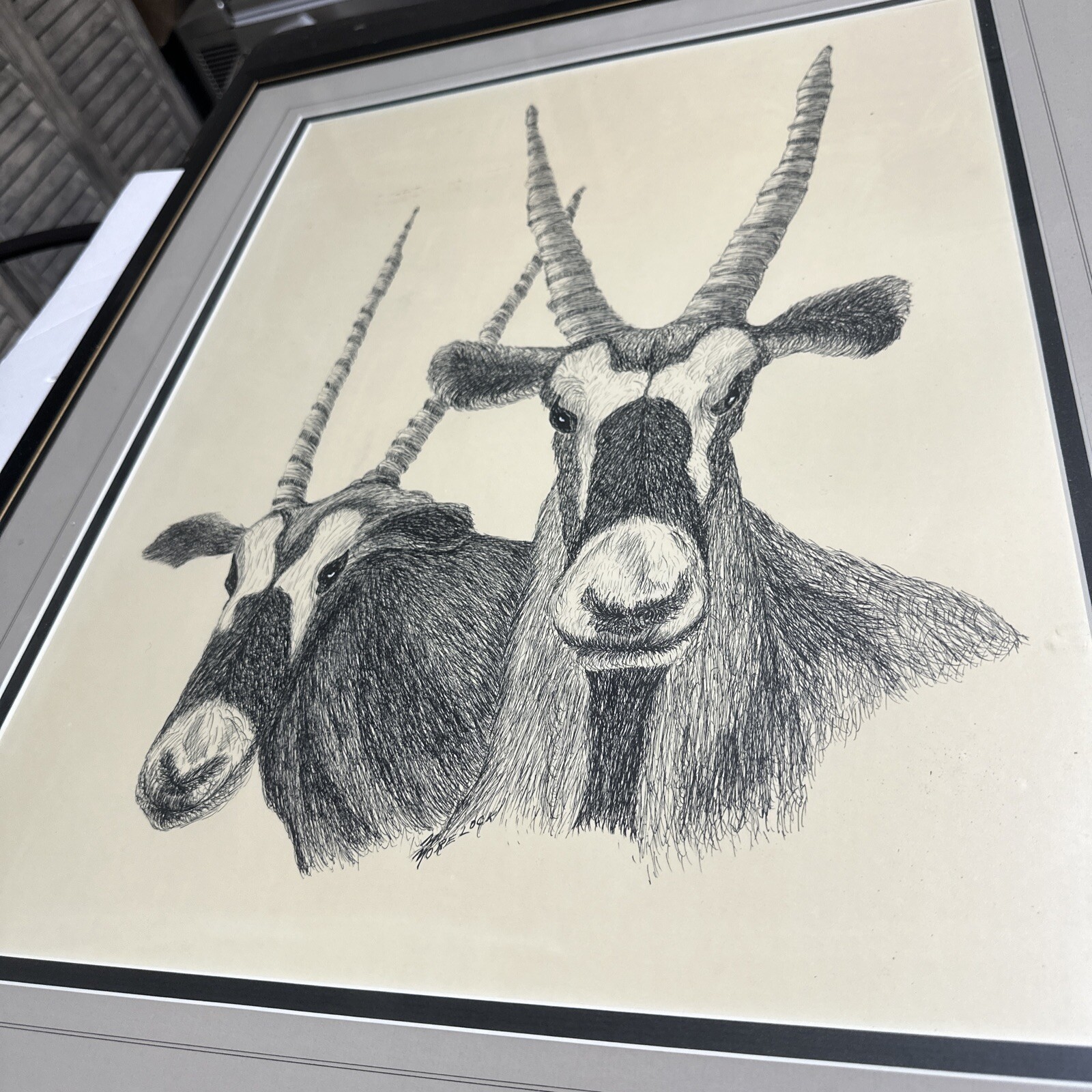 genuine vintage  Unusual B/W  print stunning ORYX Antelope M.  Morelock Art