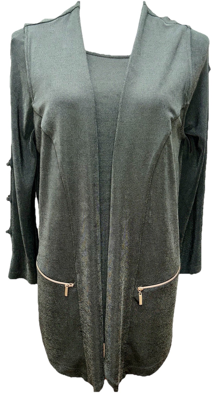 Chico\'s Travelers 2 Pc Vest & Top Size 2 Open Green Travel Knit Tunic