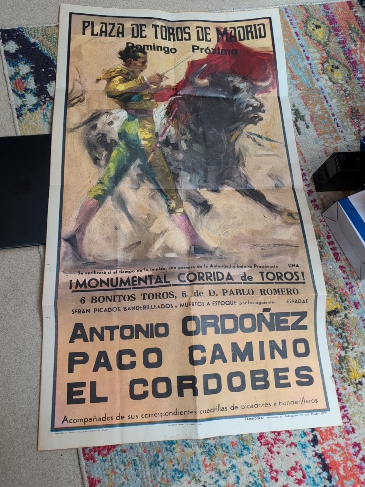 1961 Nueva Plaza De Toros Monumental Bullfighting Poster Good Shape 