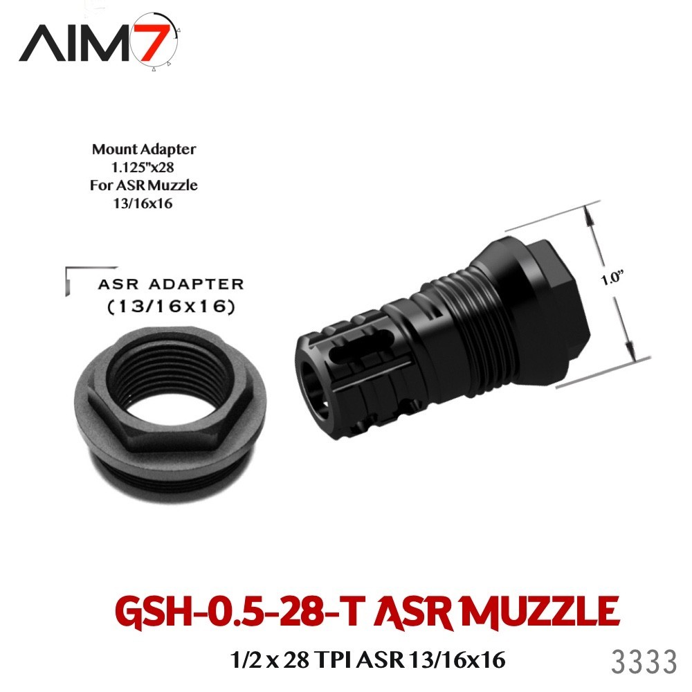 AIM7 Gsh-0.5-28T ASR Muzzle Brake 1/2x28 to 13/16x16 Adapter Mount .223 5.56 9mm