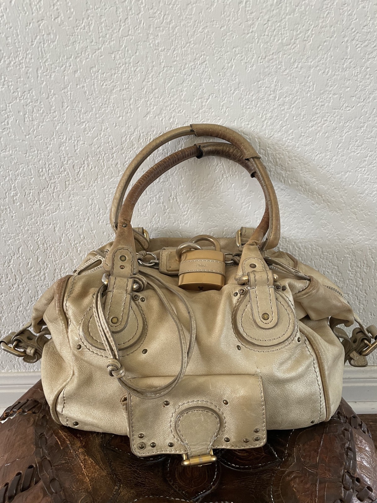 Rare Vintage 2008 Champagne Gold Chloe Paddington Handbag. Well loved and worn.