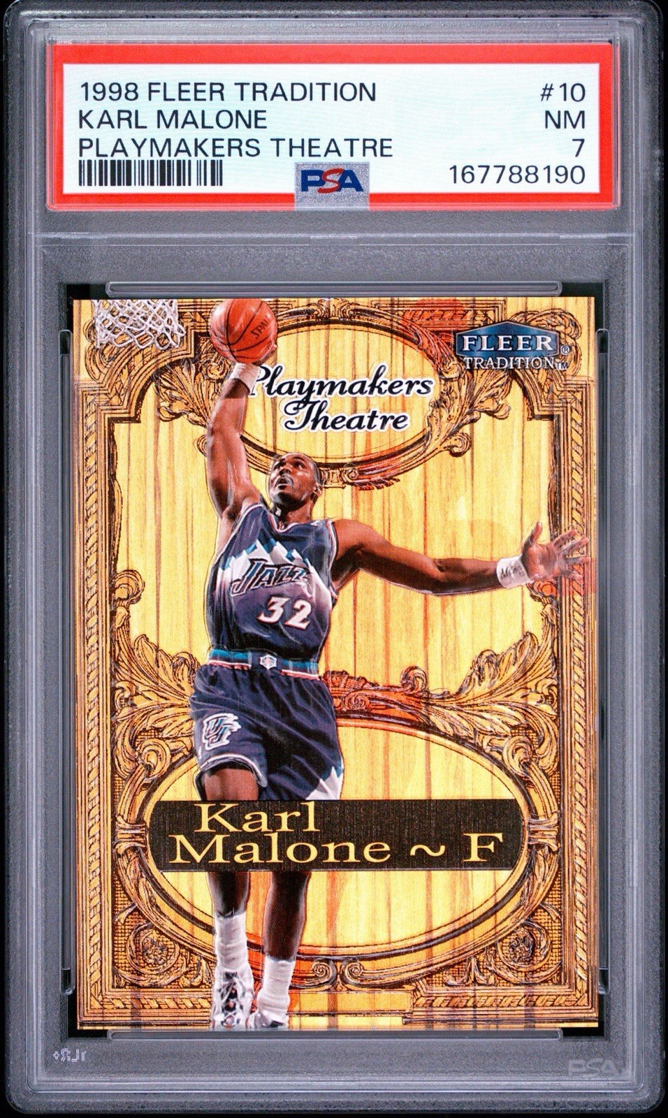 Karl Malone 1997 Fleer Playmakers Theatre /100 PSA 7 NM Jazz #10 HOF RARE SSP