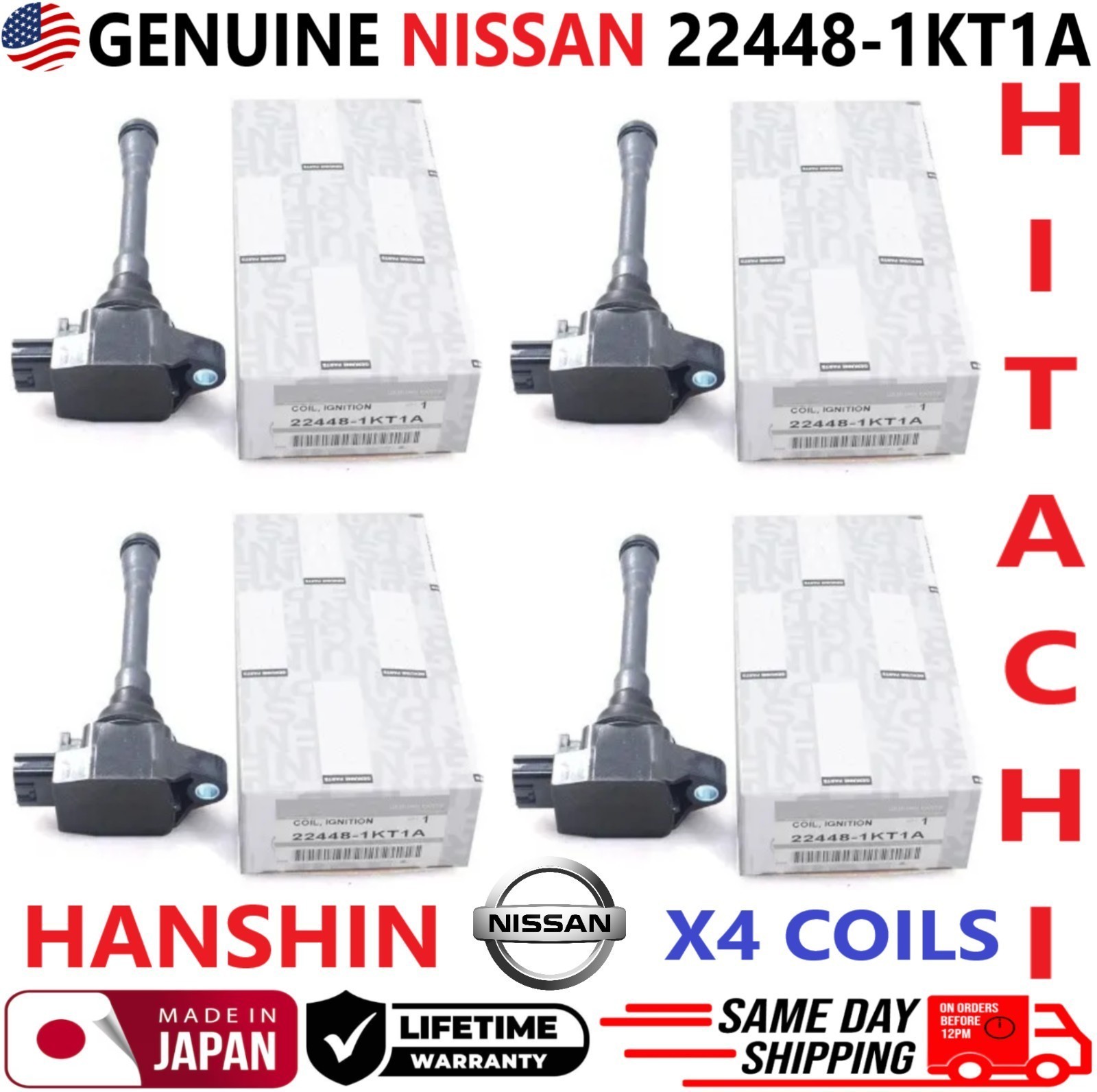 4PC NEW GENUINE NISSAN Ignition Coils For 2007-2015 Nissan Infiniti, 22448-1KTIA