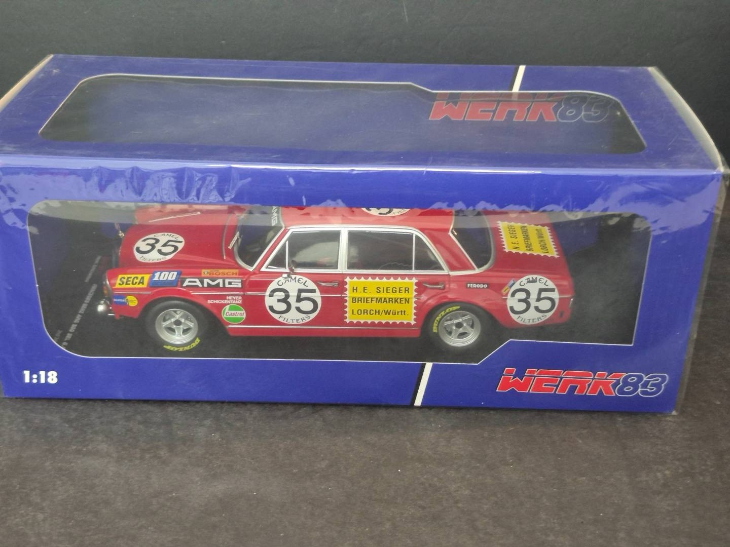 Rare 1/18 Werk83 Mercedes AMG 300 SEL 6.8 Red Pig #35 Spa 1971 Camel Filters