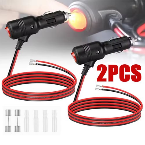 12-24V Fused LED Car Cigarette Lighter Plug Socket Cable Adapter w/ Switch Lot