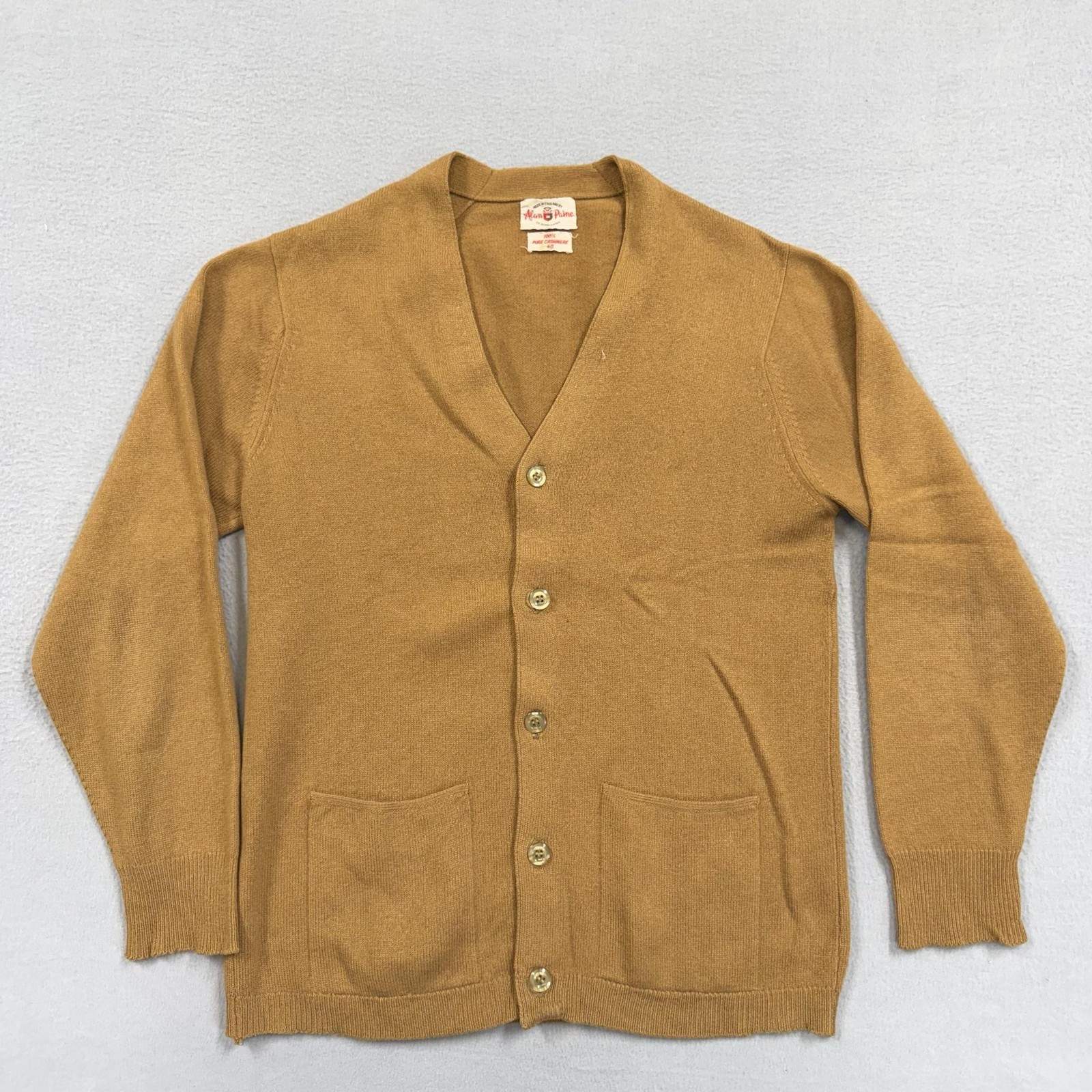 Alan Paine Sweater Mens Medium Brown V Neck Cashmere Cardigan Pockets England