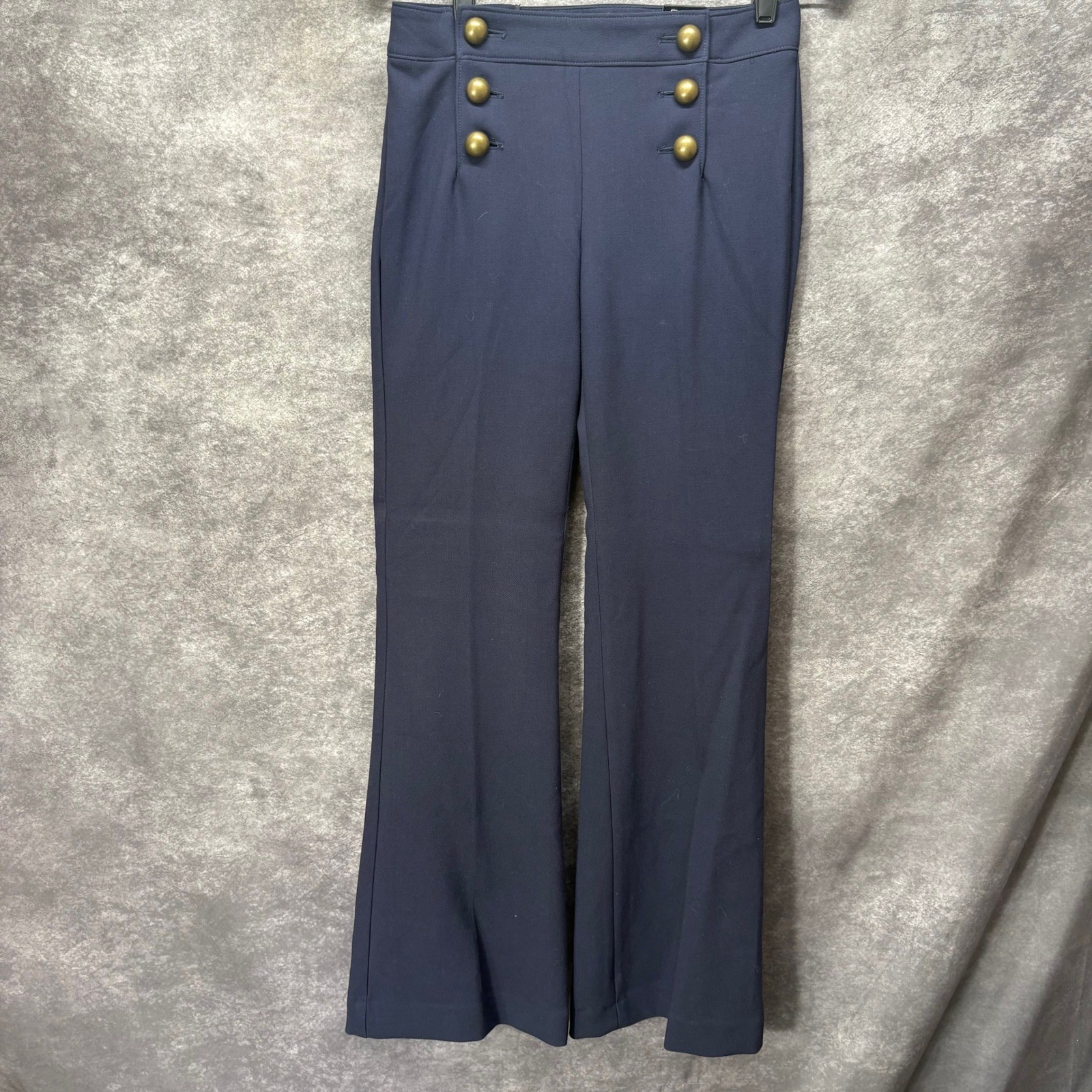 Express Navy Blue Sailor Flare Leg Pants Womens 0S Gold Buttons Nautical Coastal