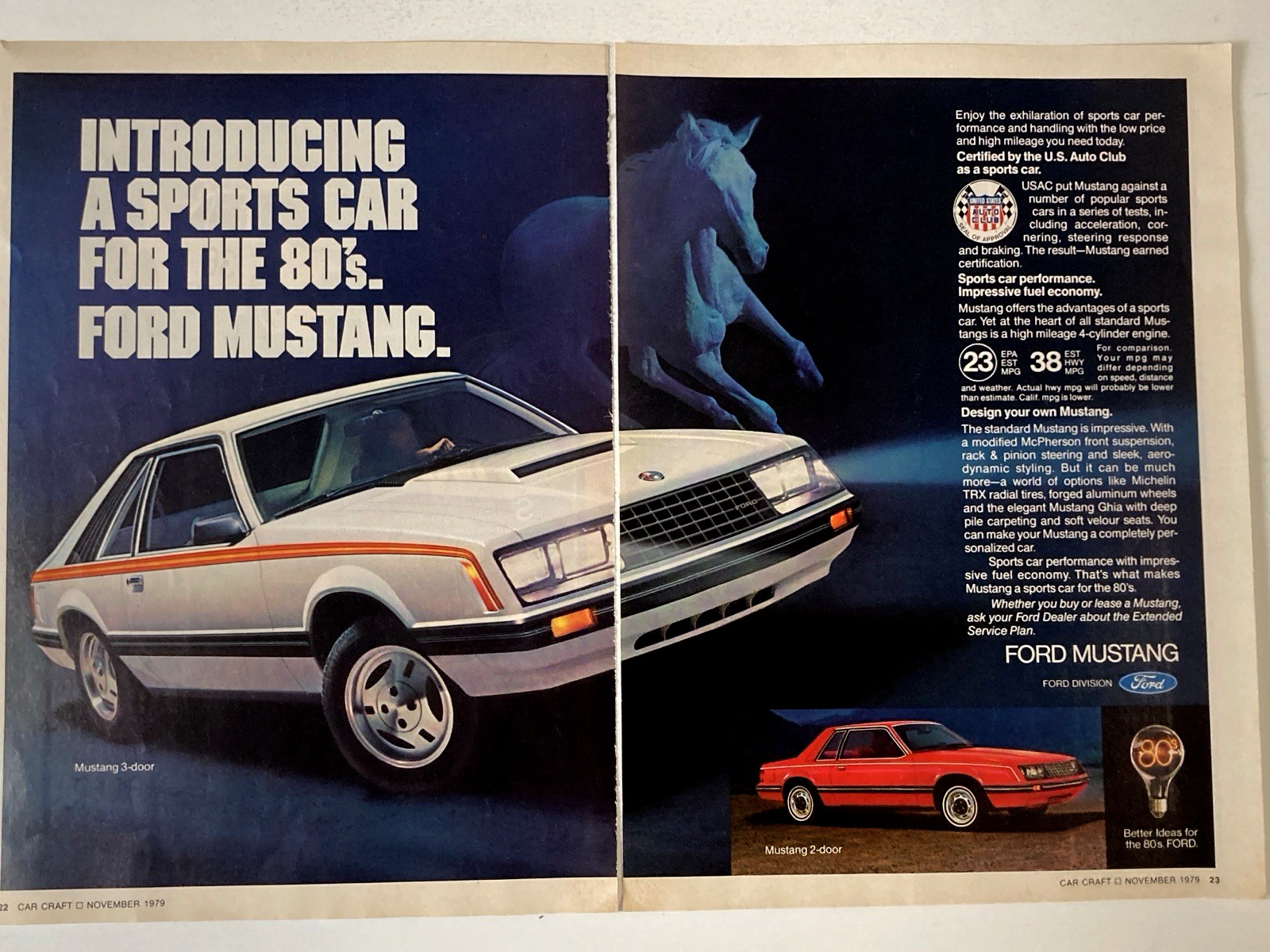 1980 Ford Mustang Two Page Print Ad Sports Car For The 80\'s