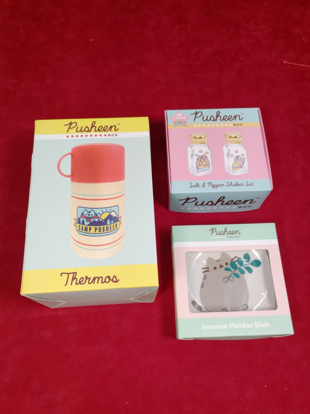 Pusheen Box Camp Pusheen Thermos, Salt & Pepper Set, Holder Dish NIB