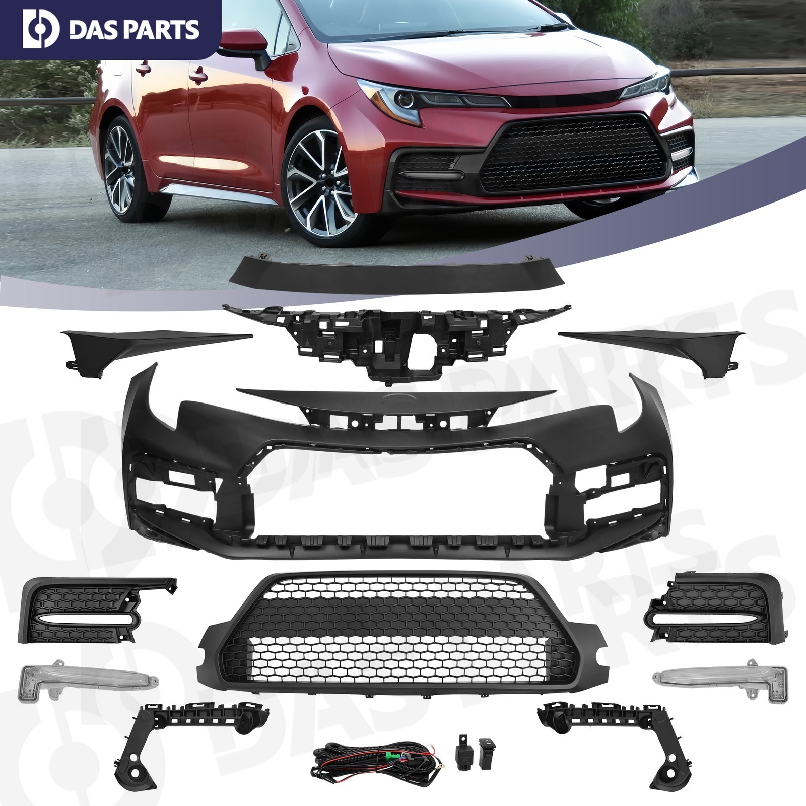 For 2020-2024 Toyota Corolla SE XSE Primed Front Bumper Grille Fog Light Set