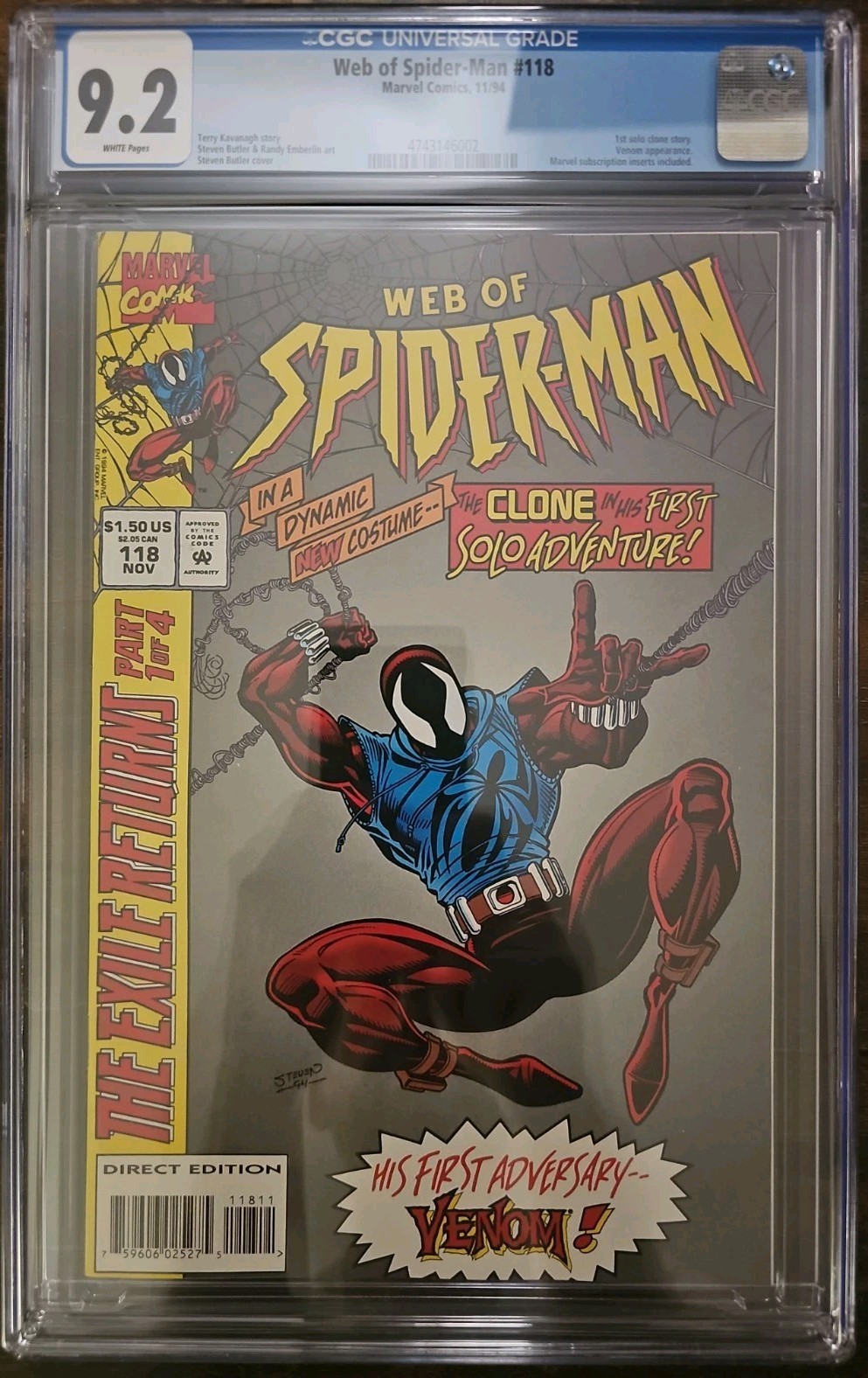 WEB OF SPIDER-MAN #118 1st SCARLET SPIDER CGC 9.2 White Pages Marvel 1994 WEB OF SPIDER-MAN #118 1st SCARLET SPIDER CGC 9.2 White Pages Marvel 1994