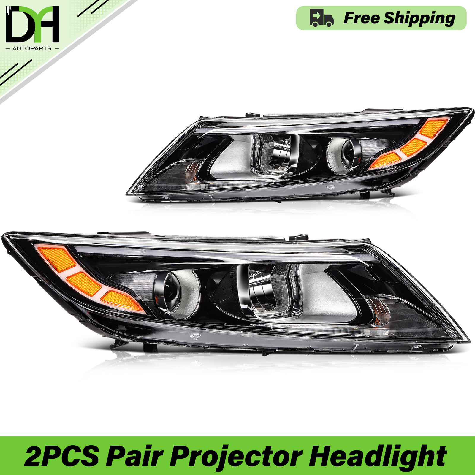 Black PAIR/2PCS Halogen Projector Headlights Assembly For USA Kia Optima 2014-15