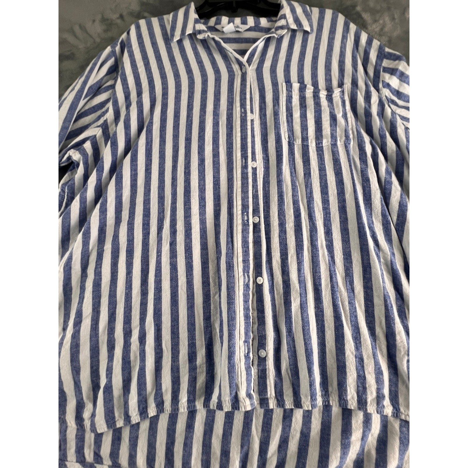 Old Navy The Boyfriend Shirt Blue White Striped Linen Blend Button Up 2X