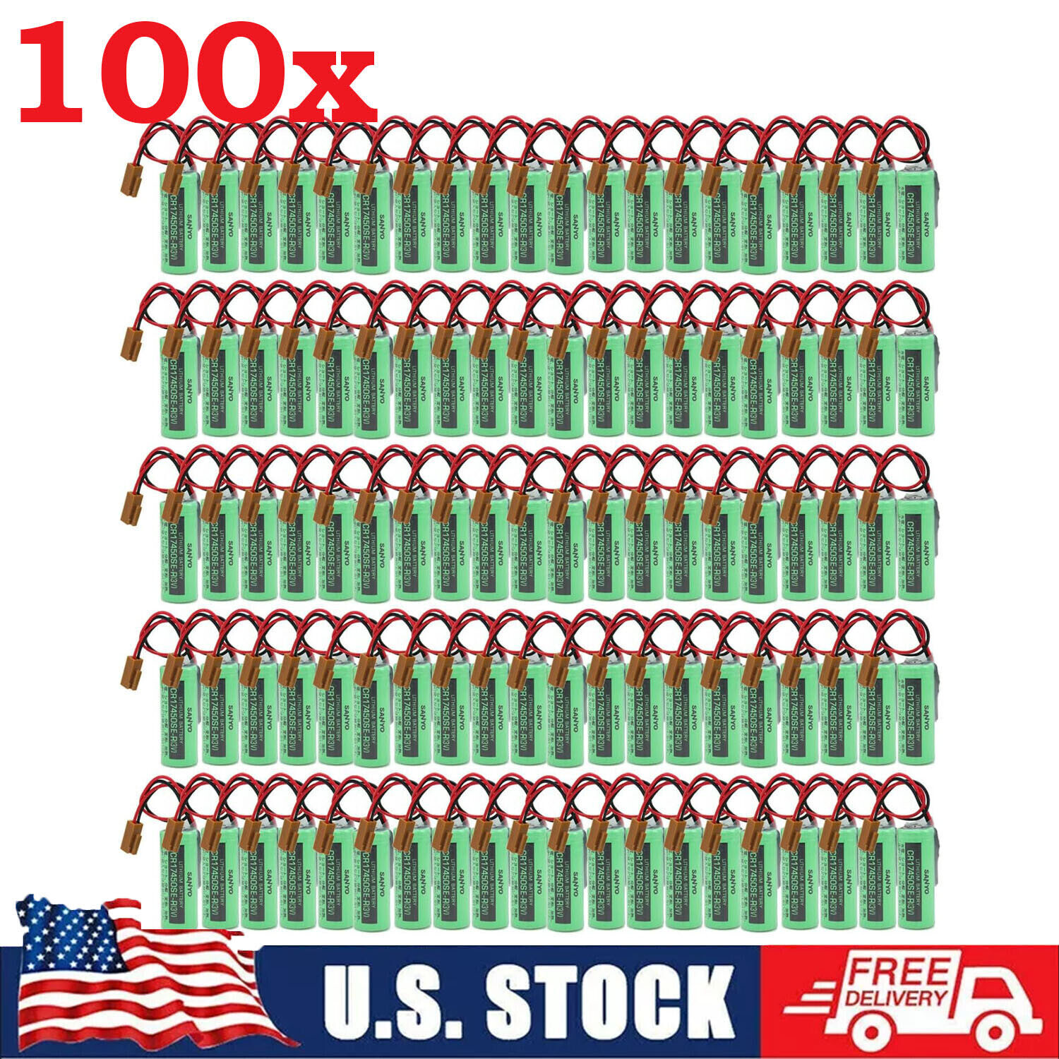 100X 3V CR17450SE-R   A98L-0031-0012 2500mah PLC Battery For FANUC with Plug New