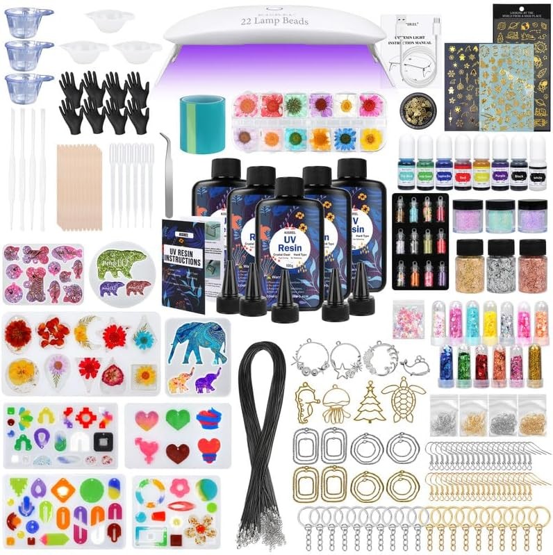 KISREL 300g Clear UV Resin Kit, Light & Molds for DIY Jewelry, Keychain, Earring