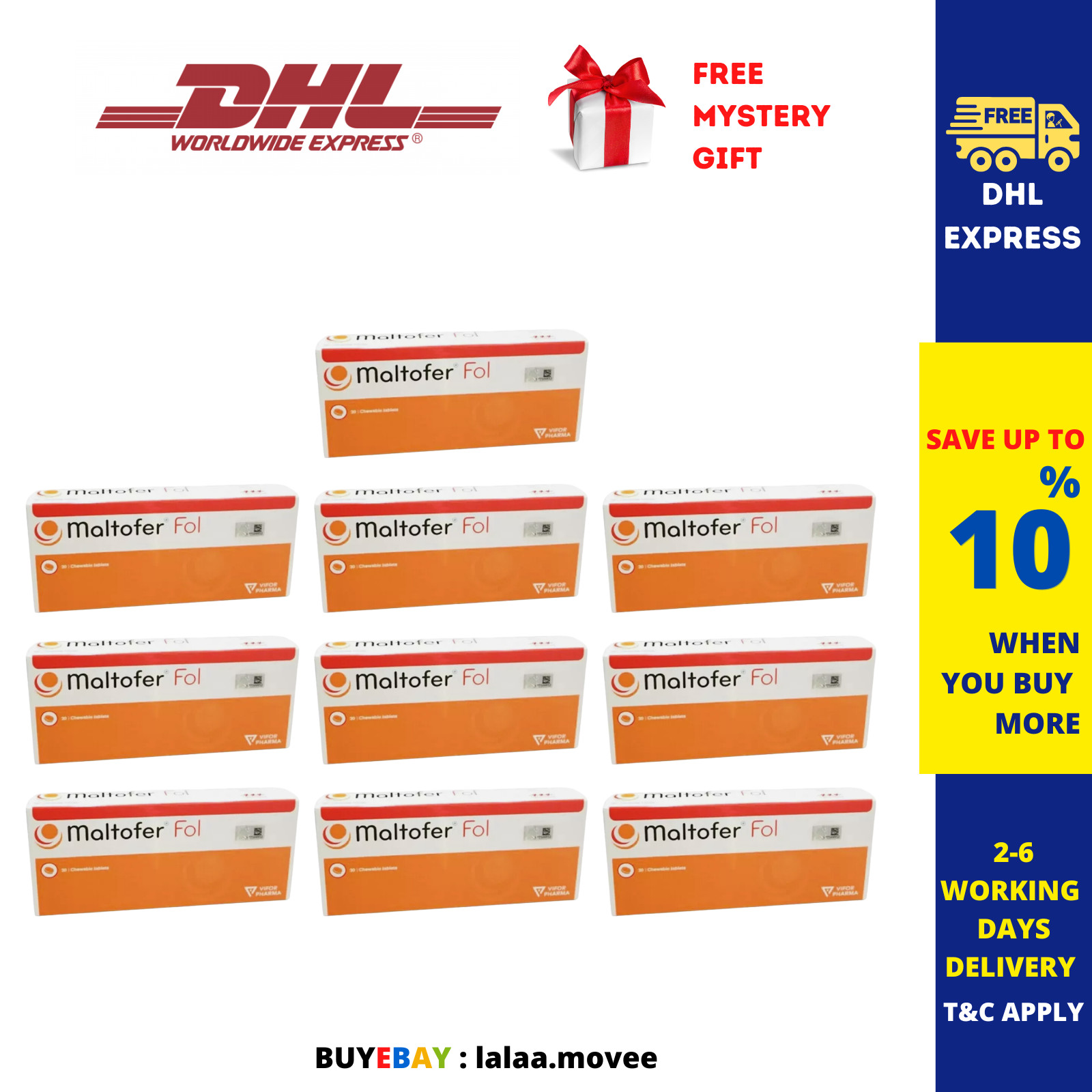 10 X Original MALTOFER FOL CHEWABLE TABLETS 30\'S  For Iron Deficiency