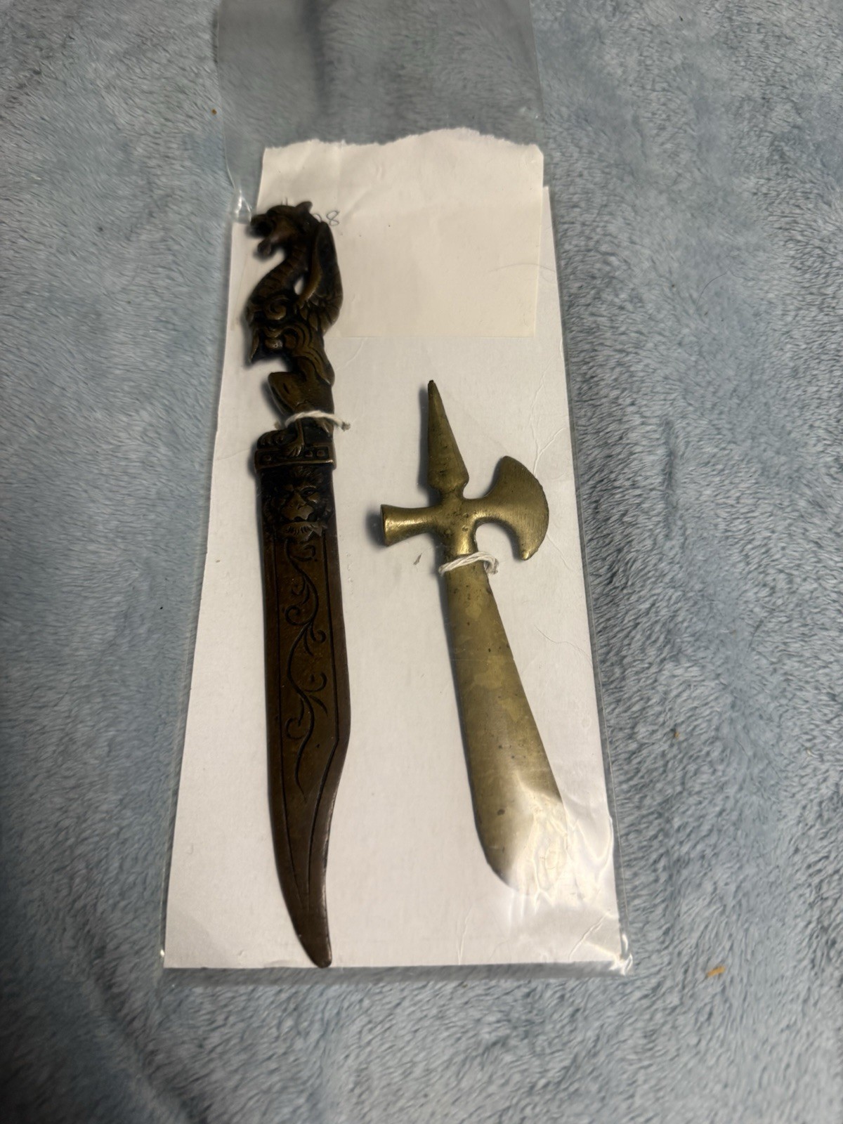 Pair Vintage Brass Asian Dragon Letter Openers Miniature Swords Decorative 