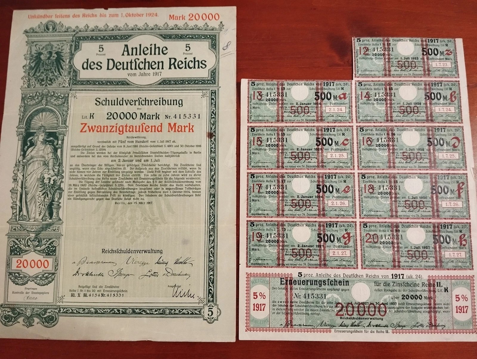 Germany 1917 Berlin Anleihe Deutschen Reichs 20.000 Mark Not Cancelled Bond Loan Germany 1917 Berlin Anleihe Deutschen Reichs 20.000 Mark Not Cancelled Bond Loan