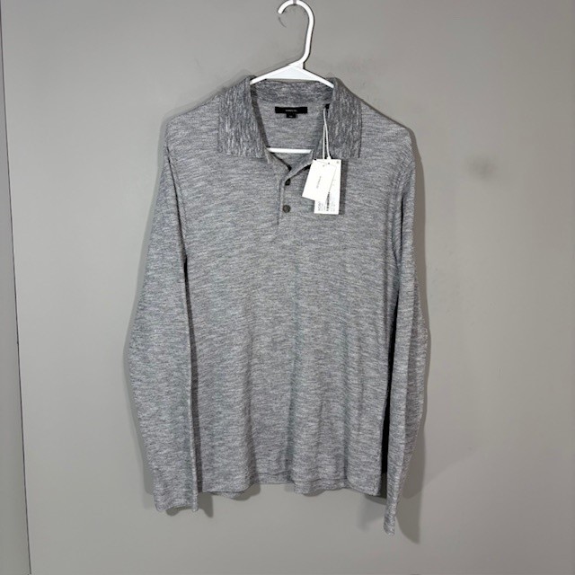 Vince Long Sleeve Polo Shirt Mens Small Gray Pima Cotton Blend Stretch Top