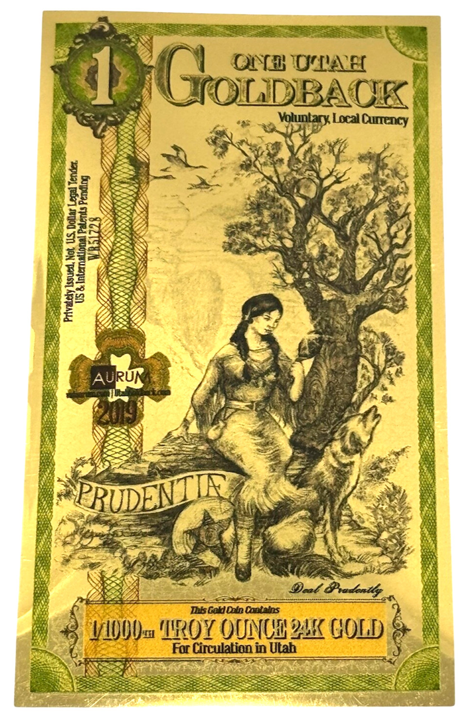2019 Utah 1 Goldback *FIRST VINTAGE YEAR* (Prudentiae, Prudence)
