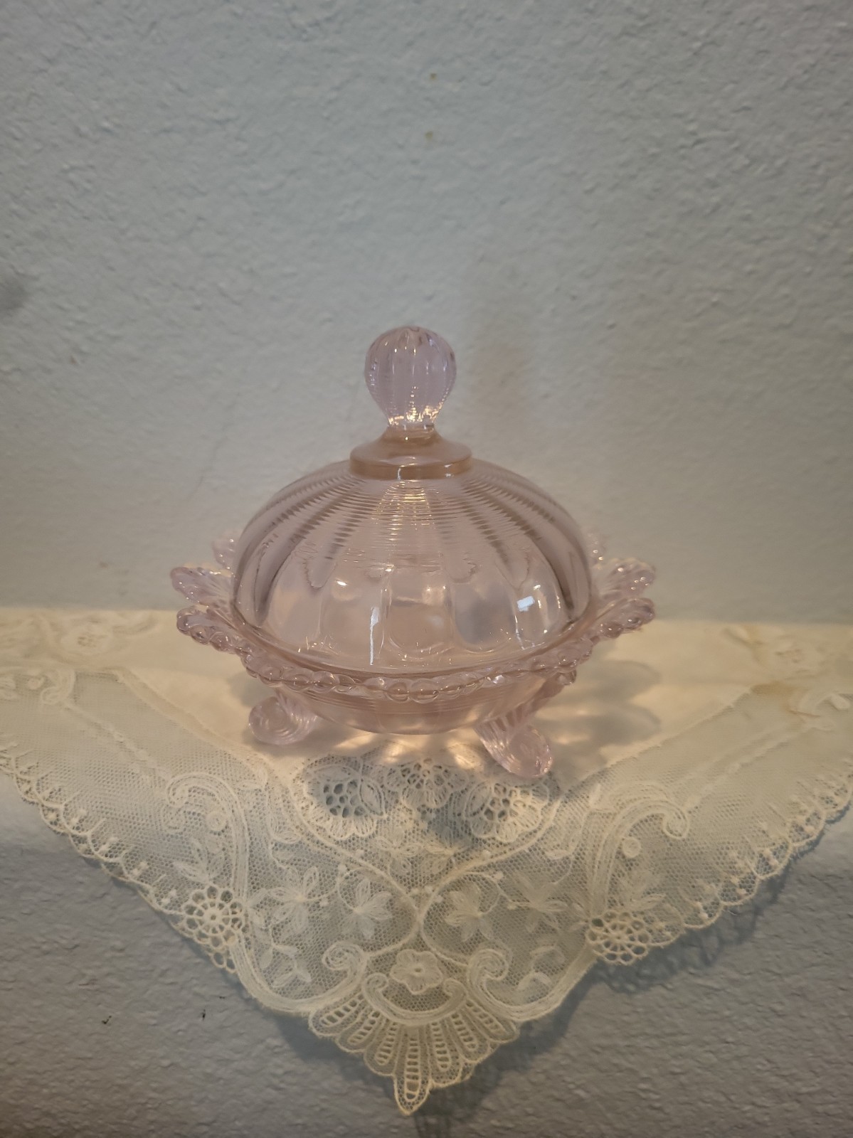 Pink Mosser Glass Footed Candy Dish Jewelry Box Butter Dish Trinkets Fairy Light