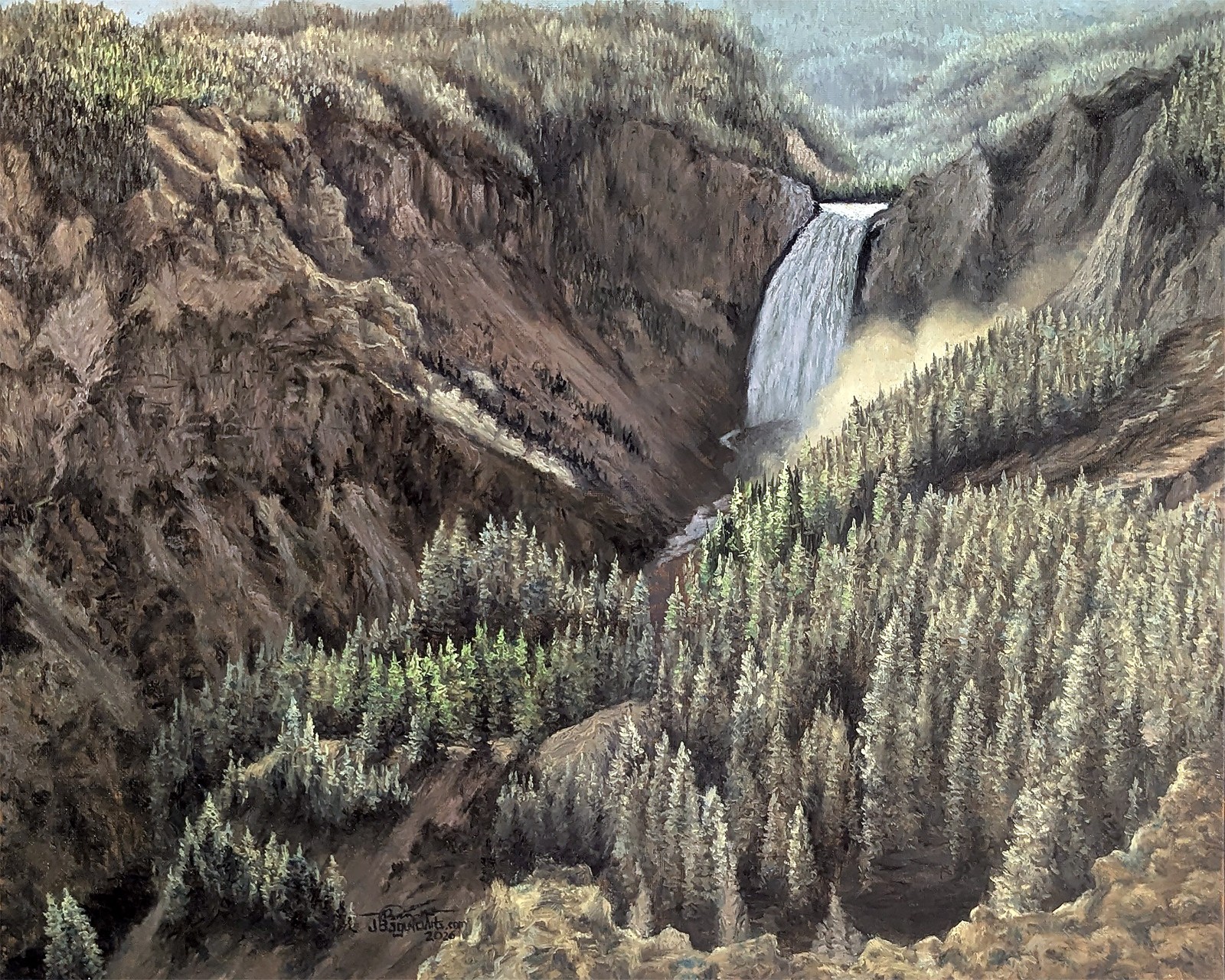 Original Oil - Lower Falls, Yosemite #2 - Landscape 16x20 Framed - JBaguioArts