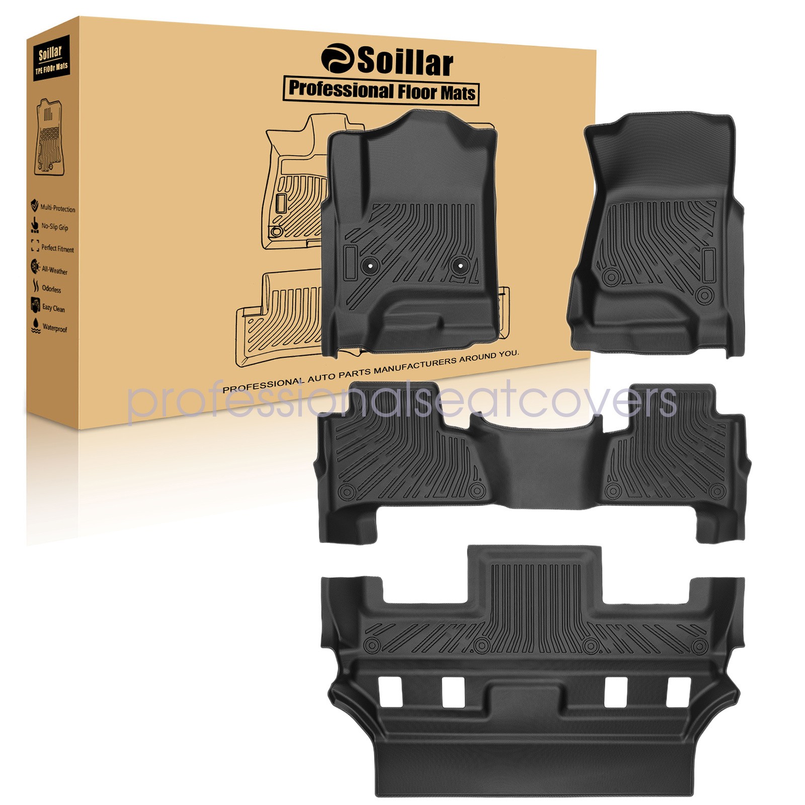 TPE 3D Floor Mats Liners 4Pcs Black For 2015-2020 Cadillac Escalade All-Weather