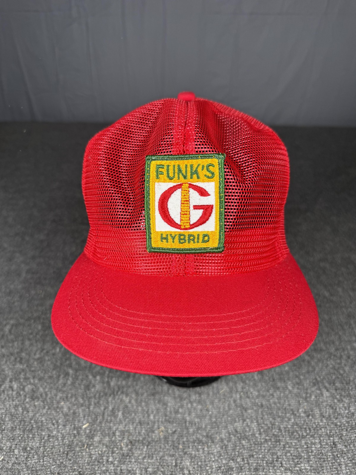 Vintage Funk\'s G Hybrid Hat Cap Snap Back Red Trucker Advertising Patch Mens 80s