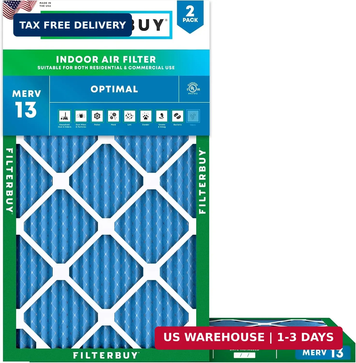 14x27x1 Air Filter MERV 13 Smoke & Allergy Defense (2-Pack)