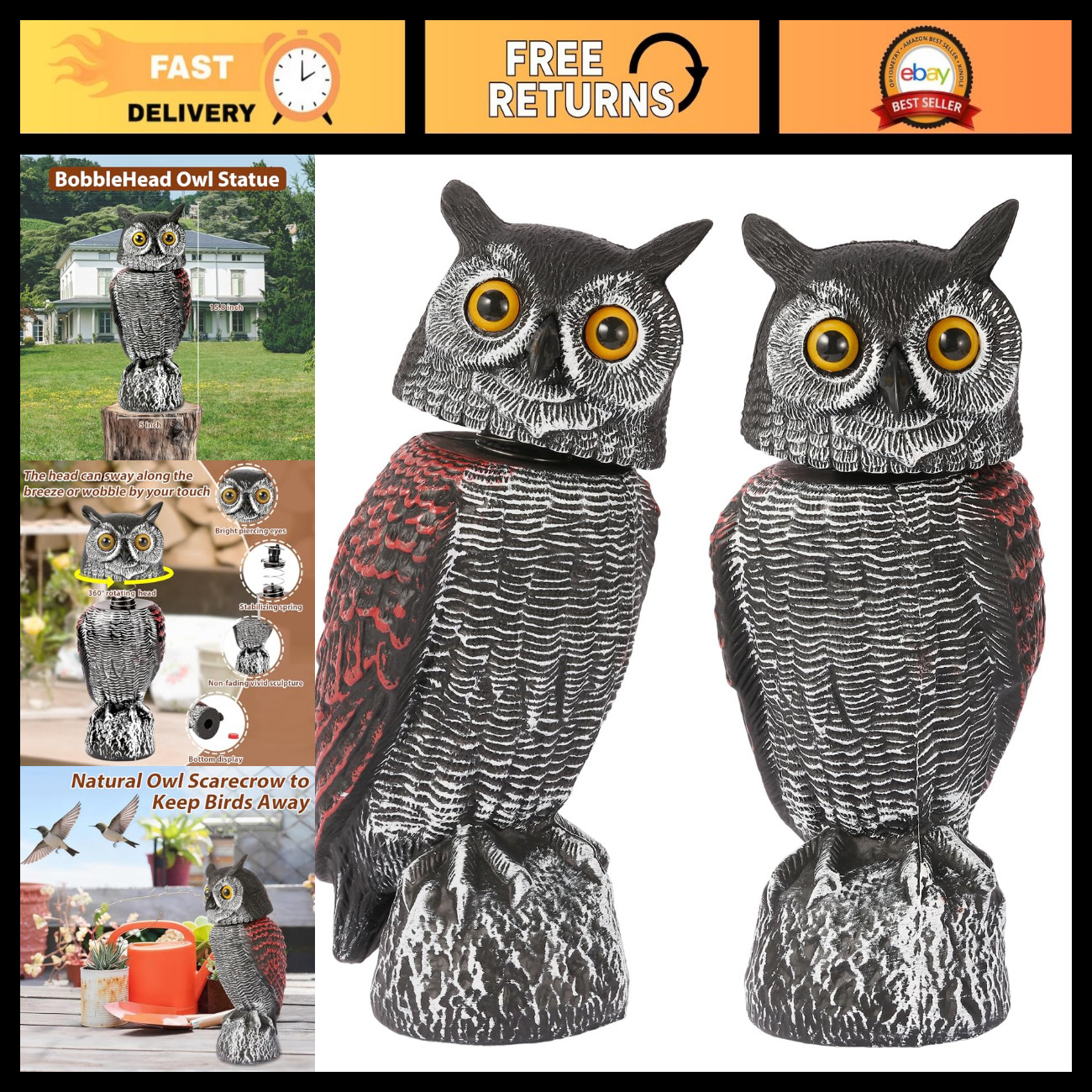 Realistic Fake Owl Decoys 15.8\