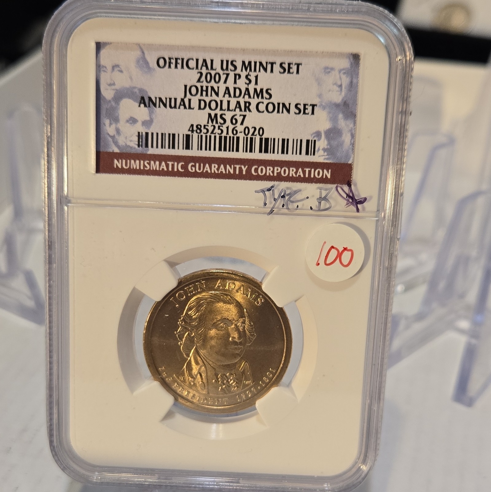 NGC MS67 2007-P $1 Presidential Dollar John Adams Business Strike, position B