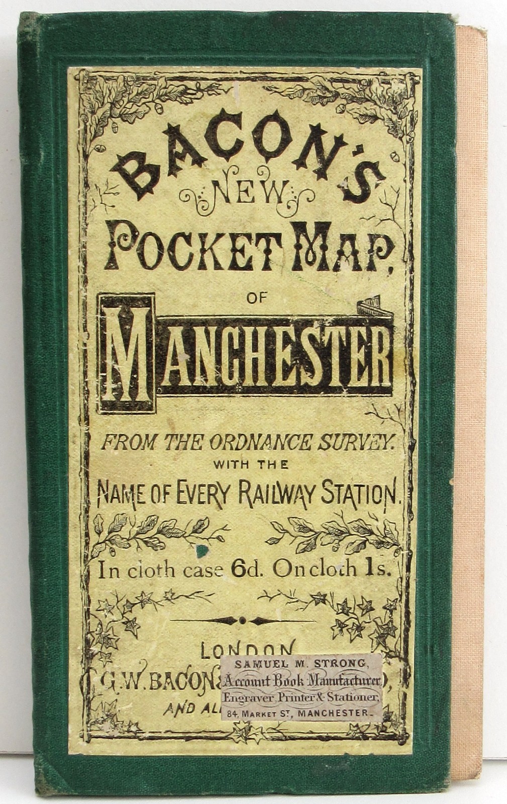 Antique Bacon\'s New Pocket Map of Manchester on Linen Paper - 